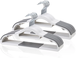 lot 3177 image: 24 Pack of White, Heavy-Duty Slim Non-Slip Clothes Hangers  Space-Saving ABS Plastic, 360° Swivel Hook, 11 lb Capacity
