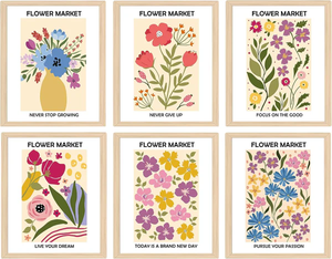 lot 3178 image: Set of 6 Unframed Botanical Floral Canvas Prints, Each Print is 8 x 10 and Features a Mix of Flower Market Themes with Inspirational Quotes