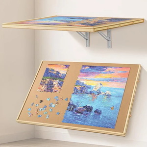 lot 3182 image: Wall-Mounted Folding Wooden Puzzle Table with 4 Drawers - Space-Saving 27.2 x 35 Puzzle Board for 1000-1500 Piece Puzzles