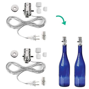 lot 3185 image: (2) Kits - I Like That Lamp DIY Bottle Lamp Kit, Silver Socket with 8ft Cord & Adapters - Convert Wine, Whiskey & Glass Bottles into Custom Lamps (2 per Kit)
