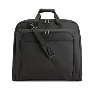 lot 3195 image: Amazon Basics 43 Premium Garment Bag for Travel, Suit Bag with Shoulder Strap for Suits and Dresses, 1680D Polyester Fabric, ExteriorInterior Pockets, Leather-reinforced Corners, Trifold, Black