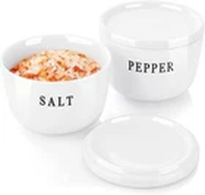 lot 3198 image: 10oz Ceramic Salt & Pepper Cellars  Stackable, Rustic Design, Dishwasher Safe (white)