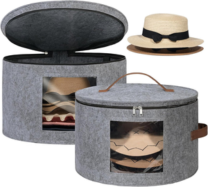 lot 3199 image: Large Foldable Felt Hat Box, Organizer with Dustproof Lid, Storage for Men & Women Hats, Cowboy Hats, Baseball Caps, and More