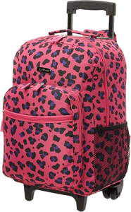 lot 3197 image: Rockland Double Handle Rolling Backpack, MAGENTA LEOPARD, 17-Inch