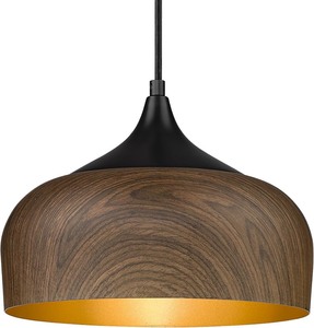 lot 2641 image: ELYONA Modern Pendant Light Walnut Wooden Pattern Dome Pendant Light Fixture Matte Black Metal Gold Inner Finish Adjustable Hanging Lighting for Kitchen Island Dining Room Office Hallway Foyer Bedroom