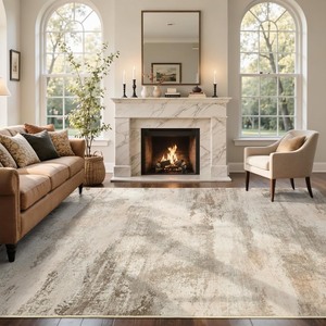 lot 2645 image: 9x12 Ft Extra Large Washable Area Rugs for Living Room, Soft Non-Slip Modern Abstract Print Pattern Carpet for Bedroom Indoor Floor Nursery Home Decor (Pink-BrownLight tan)