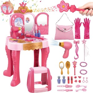 lot 2648 image: deAO Toddler Vanity Makeup Table Toy with Mirror & Chair,Kids Vanity Playset with Lights,Pretend Play Makeup Toy with Hair Dryer Toy,Toddler Beauty Salon Set,Princess Dress Up Playset