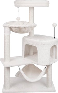 lot 2651 image: YUNIQUE 39.4 Cat Tree with Cat Condo and Big Hammock, Beige