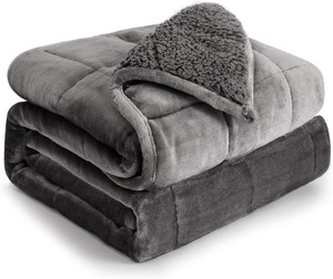 lot 2652 image: Cottonblue Weighted Blanket 15 lbs Queen Size 60x80 inches, Flannel Shaggy Sherpa Weighted Blanket for Adults Comfortable Weighted Blankets for Calming and Relax, Bed Sofa Heavy Blankets, Grey
