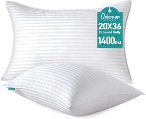 lot 2658 image: Oubonun King Size Pillows Set of 2 - Fluffy & Supportive Down Alternative Pillows with Zippered Cotton Cover - Breathable and Cool for All Sleeping Positions - Machine Washable - 20x36