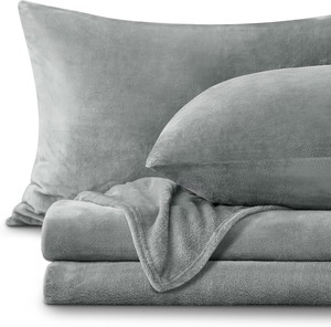 lot 2663 image: BEDELITE Flannel Sheets King Size Grey - Super Soft Fleece Sheets Set Fluffy Extra Plush, 4 Piece(Include Fitted Sheet, Flat Sheet, 2 Pillowcases)