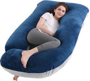 lot 2674 image: Pregnancy Pillow J-Shaped Full Body Pillow, 59 inch with Velvet Cover Easy to Remove and Wash, Support Pregnant Womens Backs Legs and HIPS, Improve Sleep,Pregnancy Pillow for Women Blue Grey