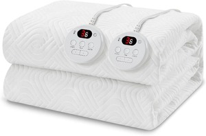 lot 4020 image: Heated Mattress Pad King Size - Embossed Electric Mattress Pad Cover Dual Control - 1-10 Hours Auto Shut Off with Deep Pocket White