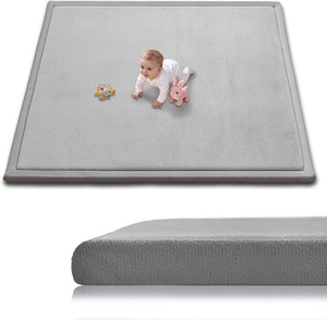 lot 4024 image: Baby Play Mat for Floor, 1.3 Inch Thick Memory Foam Tummy Time Mats with Non Slip Backing, Soft Coral Velvet 5050 Inch Playpen Mat Crawling Tatami for Infants Toddlers Kids, Light Grey