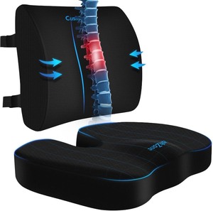 lot 4026 image: CushZone Ergonomic Seat Cushion & Lumbar Support Pillow - Memory Foam for Sciatica Pain Relief & Posture Correction, Non-Slip Chair Cushions for Office ChairCarWheelchairTravel (Black)