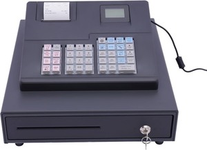 lot 4032 image:  Retail $129.99 39 Keys Thermal Cash Register Commercial Cash Register with PC Software & Ecr Keyboard Small Businesses Electronic Cash Register for Catering, Supermarkets, Clothing Stores (Black)