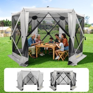 lot 4033 image: Raynesys 6 Sided Pop Up Gazebo Tent, Camping Screen Tent for 6-8 Person Foldable, Pop-Up Canopy Shelter with Mesh Windows, UV Resistant, Quick Set, Outdoor Gazebo with 6 Removable Wind Cloths