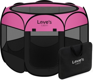 lot 4037 image: Loves cabin Pet Puppy Dog Playpen, Large Dog Tent Crates Cage IndoorOutdoor, Portable Playpen for Cat, Foldable Pop Up Dog Kennel Playpen with Carring Case, Removable Zipper Top, Pink