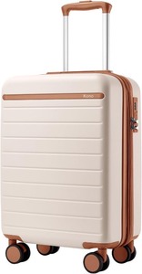 lot 4038 image: Kono Expandable 20 Inch Carry On Suitcase Airline Approved, Lightweight ABSPC Hardshell Luggage with 360° Silent Spinner Wheels, CreamBrown