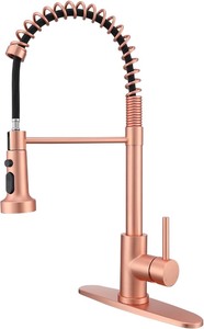 lot 4040 image: Copper Kitchen Faucet, Commerical Kitchen Faucet with Pull Out Sprayer, Kitchen Faucet with Deck Plate, Red Copper Faucet