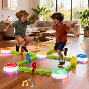 lot 4045 image: Light Up Stepping Stones for Kids, 15 piece Balance Beams Toddler Stepping Stones Obstacle Course Sensory Toys with Game Spinner and Card for Indoor Outdoor Toys Gifts for 3 4 5 6 7 8 9 Years Old Kids