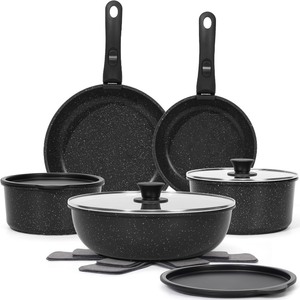 lot 4046 image: SODAY 15Pcs Pots and Pans Set Non Stick, Cookware Sets with Detachable Handle, Nonstick RV Kitchen Cooking Tools Removable Handles, Oven Safe, Induction Fast, Stackable Induction Cookware,Black