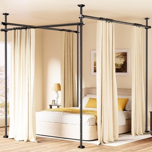 lot 4051 image: BONPALLY Room Divider Curtain Rod for Wide Space Room Separation, 28-171inch(W) 4-10ft(H) Adjustable No Drilling Tension Curtain Rods, Heavy Duty Temporary Privacy Wall Divider, Black