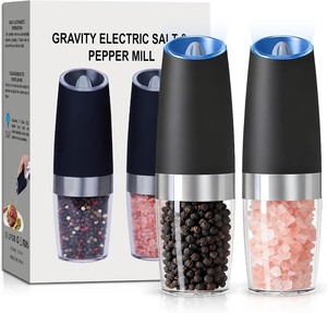 lot 2692 image: Gravity Electric Salt and Pepper Grinder set of 2, Automatic Salt And Pepper Grinder Set, Adjustable Roughness, Battery Powered, LED Light, 2 Pack, (Black