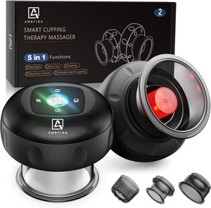 lot 2693 image: 5-in-1 Cupping Kit for Massage Therapy, 12 Levels Smart Dynamic Cupping Set with Red Ligh-t Therapy&Heat Penetrates for Targeted Pain Relief, Knots, Aches, Muscle Soreness - 2Pcs(Black&Black)