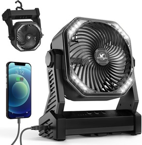 lot 2703 image: 20000mAh Battery Powered Camping Fan - 58H Max Cooling, Rechargeable Battery Operated Desk Fan with 4 Speeds, Bright Light & Hanging Hook, Portable for Tent Outdoor Hurricane Power Outage