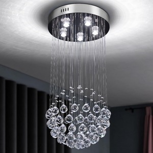 lot 2706 image: 15.7 Modern Crystal Raindrop Chandelier, Small Round Flush Mount Ceiling Light Fixture, Chrome Crystal Ceiling Light for Entryway, Dining Room, Bedroom, 5 x GU10