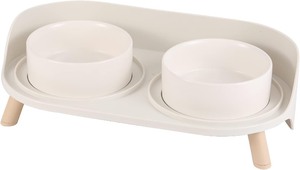 lot 2713 image: Raised Cat Food and Water Bowl Set - Elevated Ceramic Dishes with Non-Slip Stand and Splash Guard for Small Dogs - 2 x 320 ML (4.9 OZ) - White