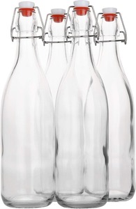 lot 2714 image: AYL Flip Top Glass Bottle 1 Liter  33 fl. oz. Pack of 12  Swing Brewing Bottle with Stopper for Beverages, Oil, Vinegar, Kombucha, Water, Soda, Kefir  Airtight Lid & Leak Proof Cap  Clear 12 Pack