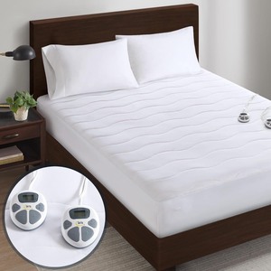 lot 2717 image: Serta Heated Mattress Pad King Size - Electric Mattress Pad, 10 Heat Setting Controller, Auto Shut Off Timer, Deep Elastic Pocket, Up to 17 Mattress, ETL Certified, Machine Wash, King, White
