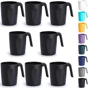 lot 22751 image: Set of 8 Black Plastic Coffee Mugs  450ml (15oz)
