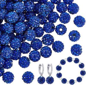lot 22770 image: 100pcs Blue Rhinestone Beads  10mm Pave Disco Ball Clay Beads