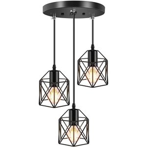 lot 22780 image: 3-Light Industrial Island Pendant  Adjustable Matte Black Fixture