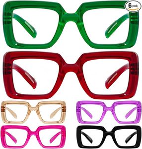 lot 22811 image: Womens Oversized Square Reading Glasses  6-Pack Screwless 1.00 Readers
