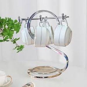 lot 22812 image: Silver Metal Coffee Mug Holder  6-Hook Countertop Tea Cup Display Stand