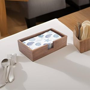 lot 22817 image: Wooden Guest Towel & Napkin Holder  9.5 Decorative Tabletop Tray- Charred Wooden Look