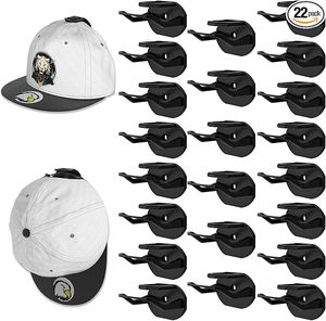 lot 22824 image: 22-Pack Adhesive Hat Hooks  Super Strong Baseball Cap Organizer (Black)