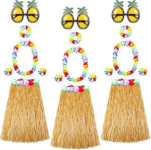 lot 22825 image: 18-Piece Hawaiian Grass Hula Skirt Costume Set  Brown Adult Luau Party Accessory Kit