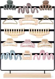 lot 22834 image: 5-Tier Iron Rod Hair Claw Clip Organizer  Wood Base Desktop Storage for Women & Girls