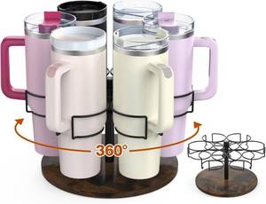 lot 22760 image: Water Bottle Organizer for Stanley 40 oz, Rotating Stanley Cup Organizer Holder, Tumbler Organizer Holder, Stanley Cup Accessories, Easy to Install, Vintage Brown