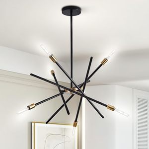 lot 22771 image: Modern 6-Lights Black and Gold Sputnik Chandelier Dimmable Adjustable Height Contemporary Pendant Light Fixture