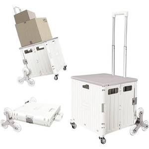 lot 22838 image: Foldable Cart with Stair Climbing Wheels, Collapsible Rolling Crate with Telescoping Handle, Handcart for Grocery Book File Tool Art Supplies