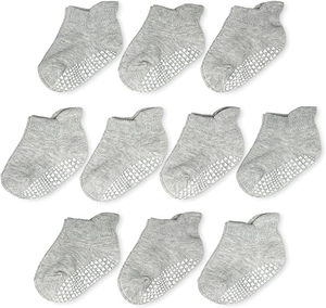 lot 3204 image: GoldBug Tiny Treads Socks - Socks with Grips for Baby, Toddler and Kids (Grey - Size 0-6m)