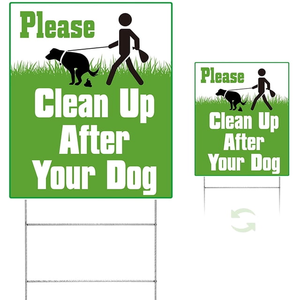 lot 3208 image: (1) Double Sided Yard Sign - Please Clean Up After Your Dog Yard Sign, 15.5 x 13 Inch Double Sided No Pooping Dog Sign for Yard with Metal Wire H-Stake, Waterproof Lawn Sign (1 Piece)