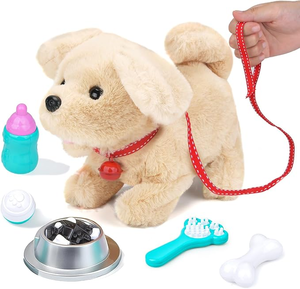 lot 3211 image: Interactive Plush Golden Retriever Toy with Grooming Set - Walking, Barking, & Tail Wagging Pet for Kids
