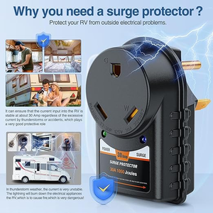 lot 3216 image: 30 Amp RV Surge Protector, 125V3750W Adapter Plug with LED Indicator, 1050 Joules 22500A Max Spike (ETL certified) TT-30P TT-30R Power Guard for Campers, Trailers, Motorhomes, RVs